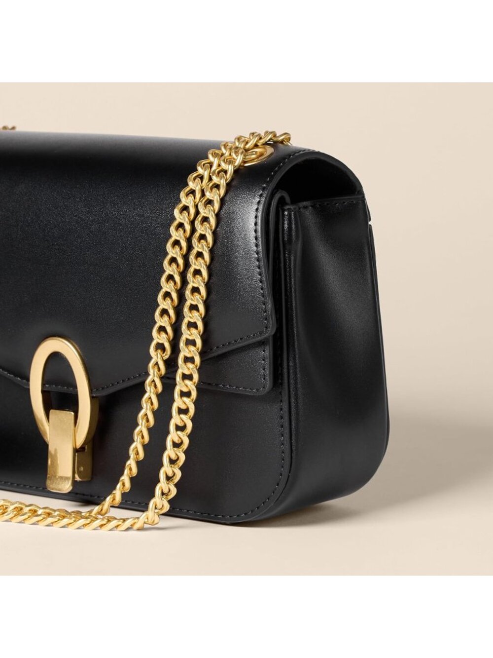 Women's Black Faux Leather Chain Metal Hardware Shoulder Adjustable Strap Bag - Picture 6 of 6